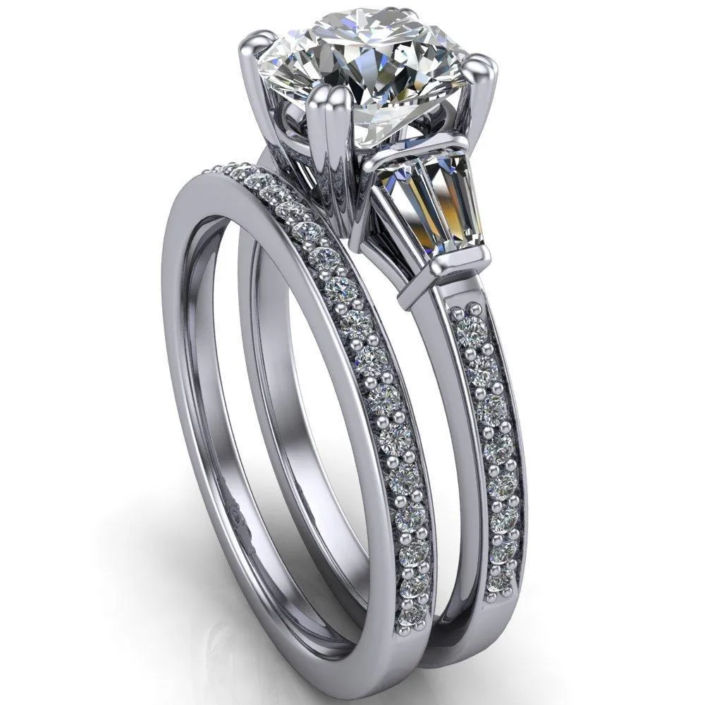 Kenlei Round Center Stone 4 Double Prong Diamond Shank Engagement Ring