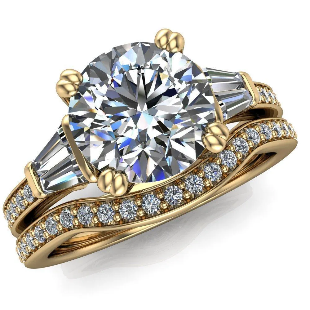 Kenlei Round Center Stone 4 Double Prong Diamond Shank Engagement Ring