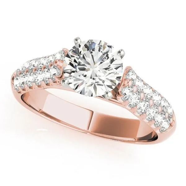 Kennedy Round Center Stone Double Diamond Channel Two-Tone 4 Prong Engagement Ring