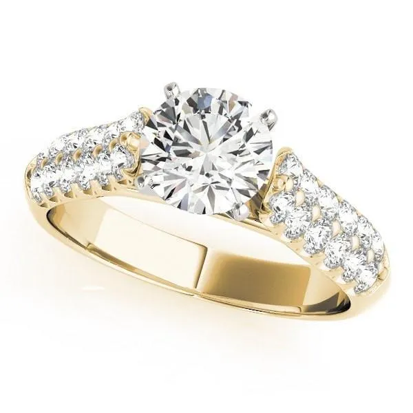 Kennedy Round Center Stone Double Diamond Channel Two-Tone 4 Prong Engagement Ring