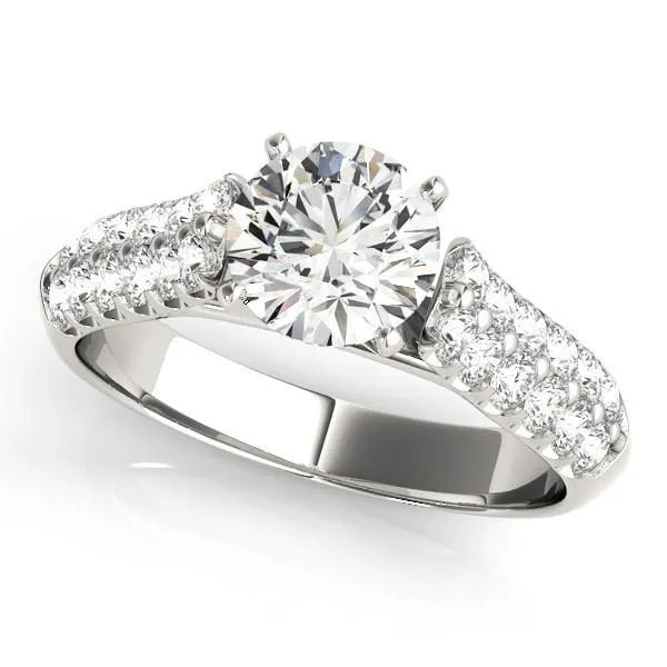 Kennedy Round Center Stone Double Diamond Channel Two-Tone 4 Prong Engagement Ring