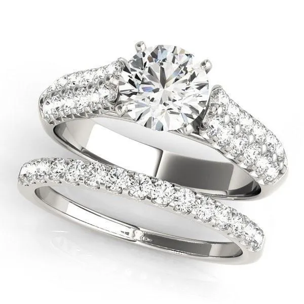 Kennedy Round Center Stone Double Diamond Channel Two-Tone 4 Prong Engagement Ring