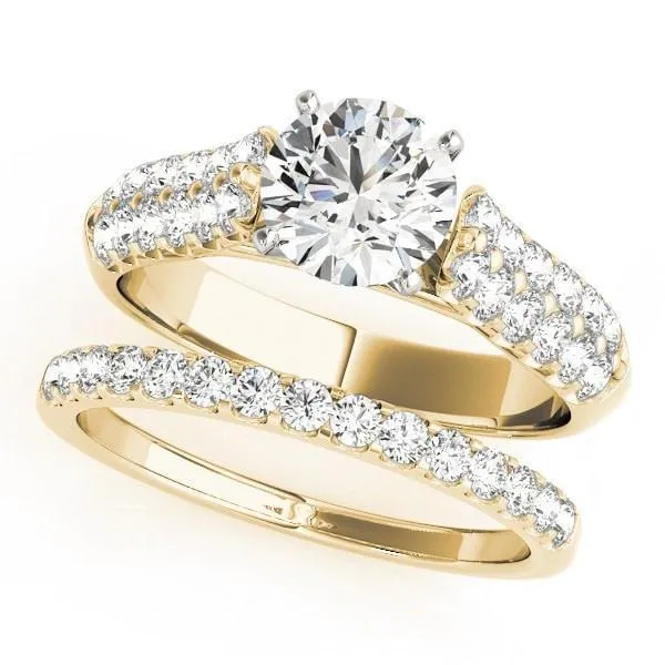 Kennedy Round Center Stone Double Diamond Channel Two-Tone 4 Prong Engagement Ring