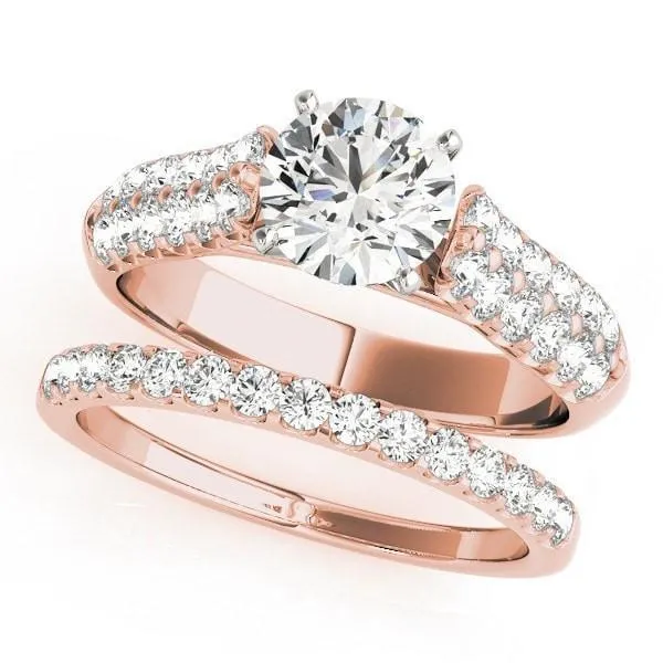 Kennedy Round Center Stone Double Diamond Channel Two-Tone 4 Prong Engagement Ring