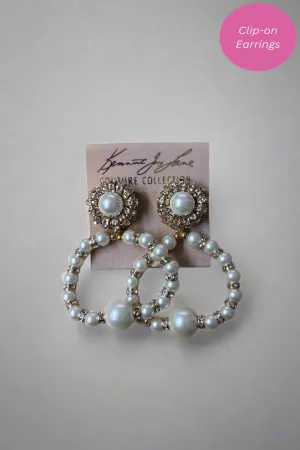 Kenneth Jay Lane Pearl and Crystal Open Circle Clip Earrings