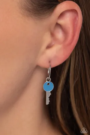 Key Performance - Blue - Painted Key Paparazzi Drop Hoop Earrings
