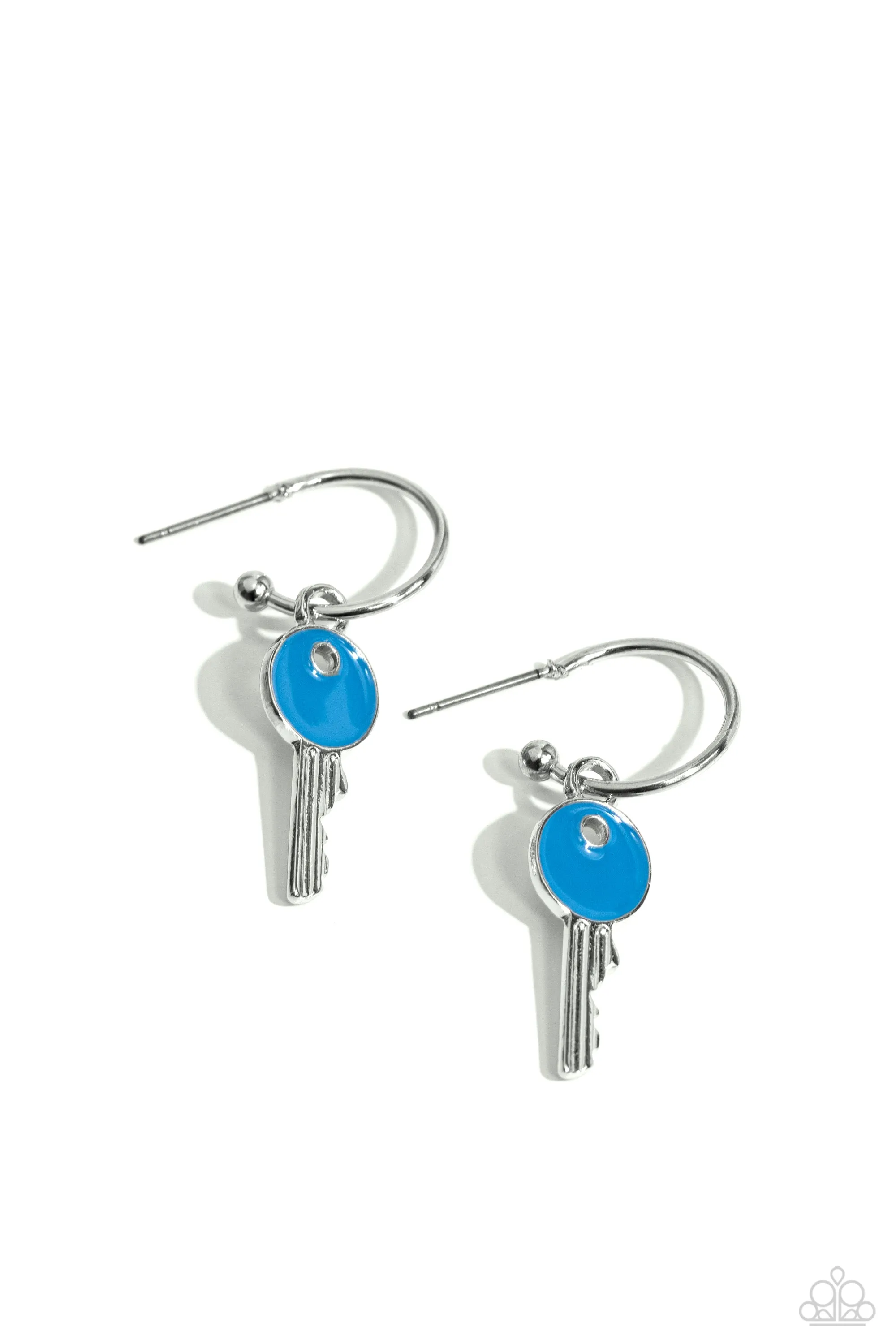 Key Performance - Blue - Painted Key Paparazzi Drop Hoop Earrings