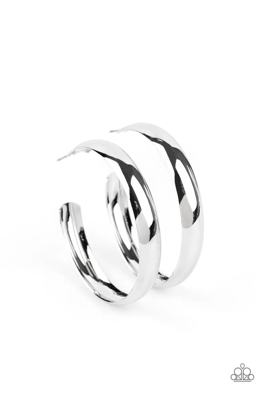 Kick Em to the CURVE Silver Paparazzi Earrings