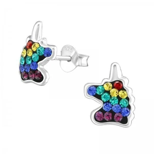 Kids Silver Unicorn Swarovski Crystal Stud Earrings