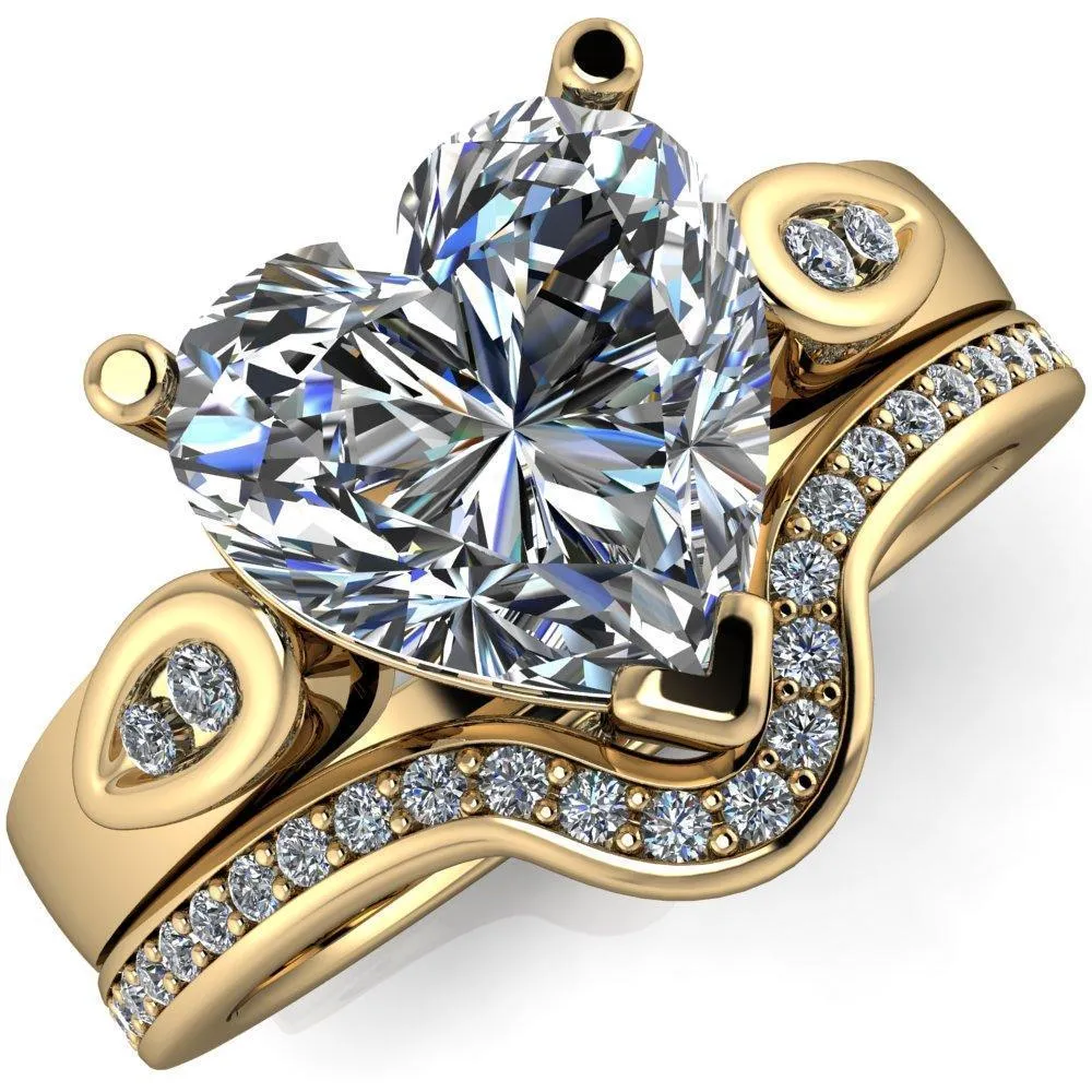 Kiera Heart Moissanite Drop Shoulders Shank Diamond Ring