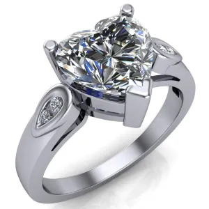 Kiera Heart Moissanite Drop Shoulders Shank Diamond Ring