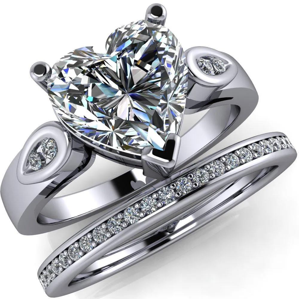 Kiera Heart Moissanite Drop Shoulders Shank Diamond Ring