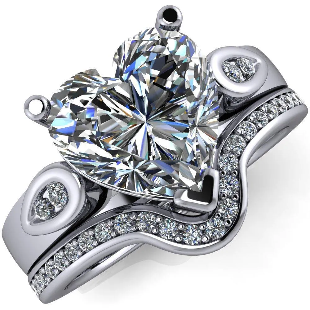 Kiera Heart Moissanite Drop Shoulders Shank Diamond Ring