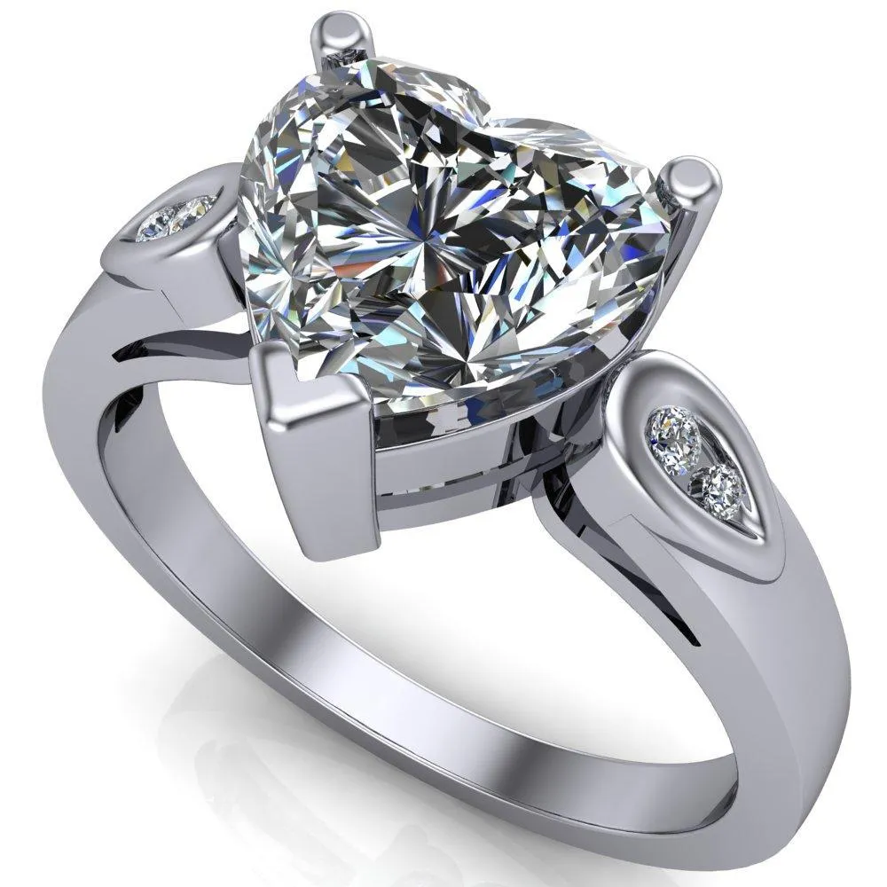 Kiera Heart Moissanite Drop Shoulders Shank Diamond Ring