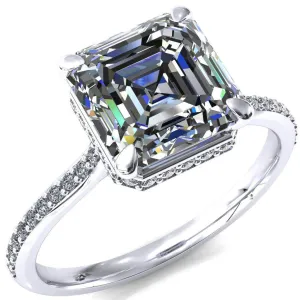 Kiki Asscher Moissanite 4 Prongs Claw Floating Halo 1/2 Pinpoint Inverted Cathedral Ring