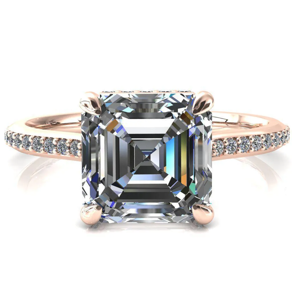 Kiki Asscher Moissanite 4 Prongs Claw Floating Halo 1/2 Pinpoint Inverted Cathedral Ring