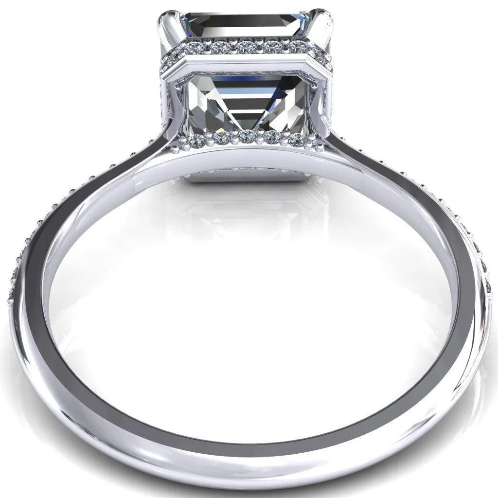 Kiki Asscher Moissanite 4 Prongs Claw Floating Halo 1/2 Pinpoint Inverted Cathedral Ring