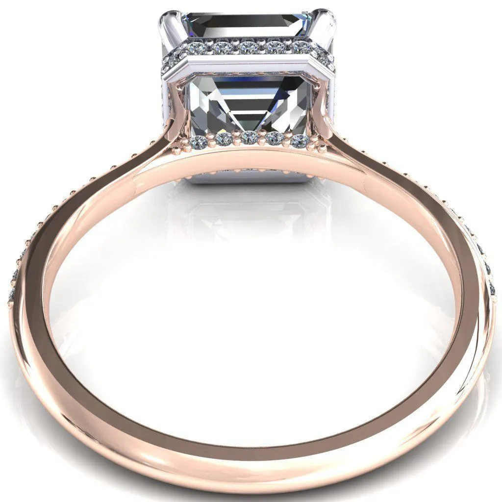 Kiki Asscher Moissanite 4 Prongs Claw Floating Halo 1/2 Pinpoint Inverted Cathedral Ring