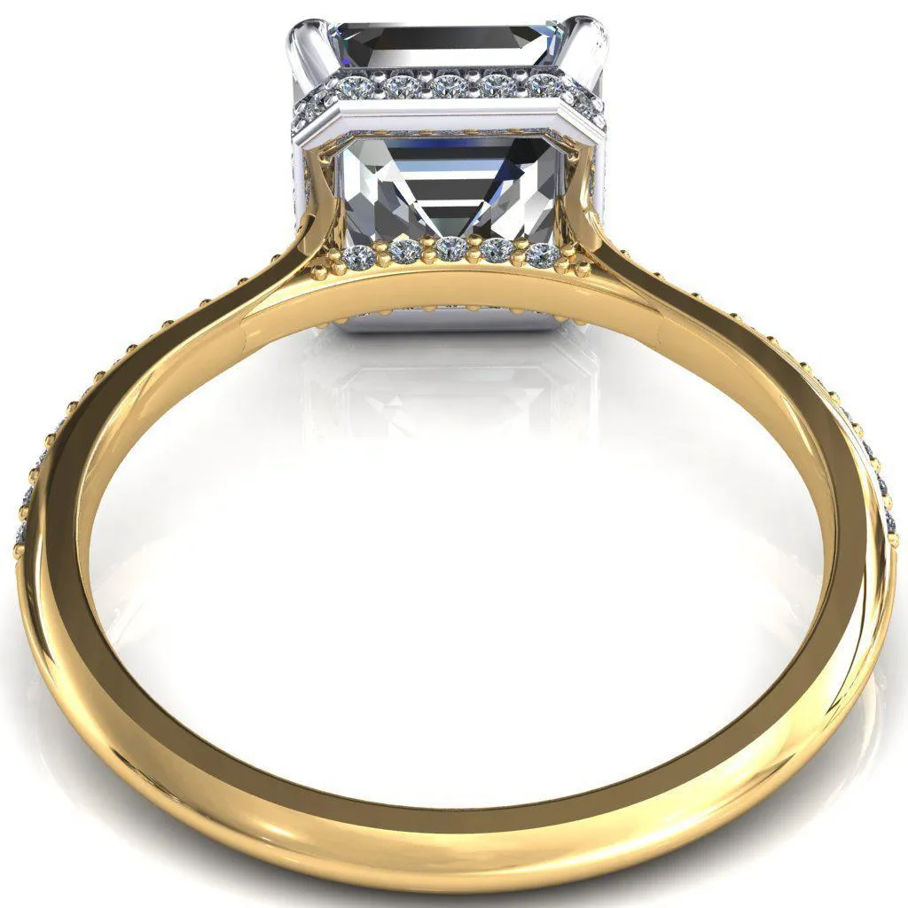 Kiki Asscher Moissanite 4 Prongs Claw Floating Halo 1/2 Pinpoint Inverted Cathedral Ring