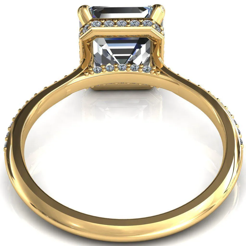 Kiki Asscher Moissanite 4 Prongs Claw Floating Halo 1/2 Pinpoint Inverted Cathedral Ring