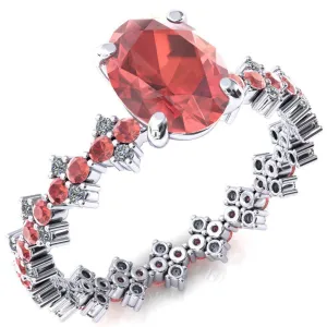Lacy Oval Padparadscha Sapphire Full Eternity Padparadscha Sapphire and Diamond Accent Ring