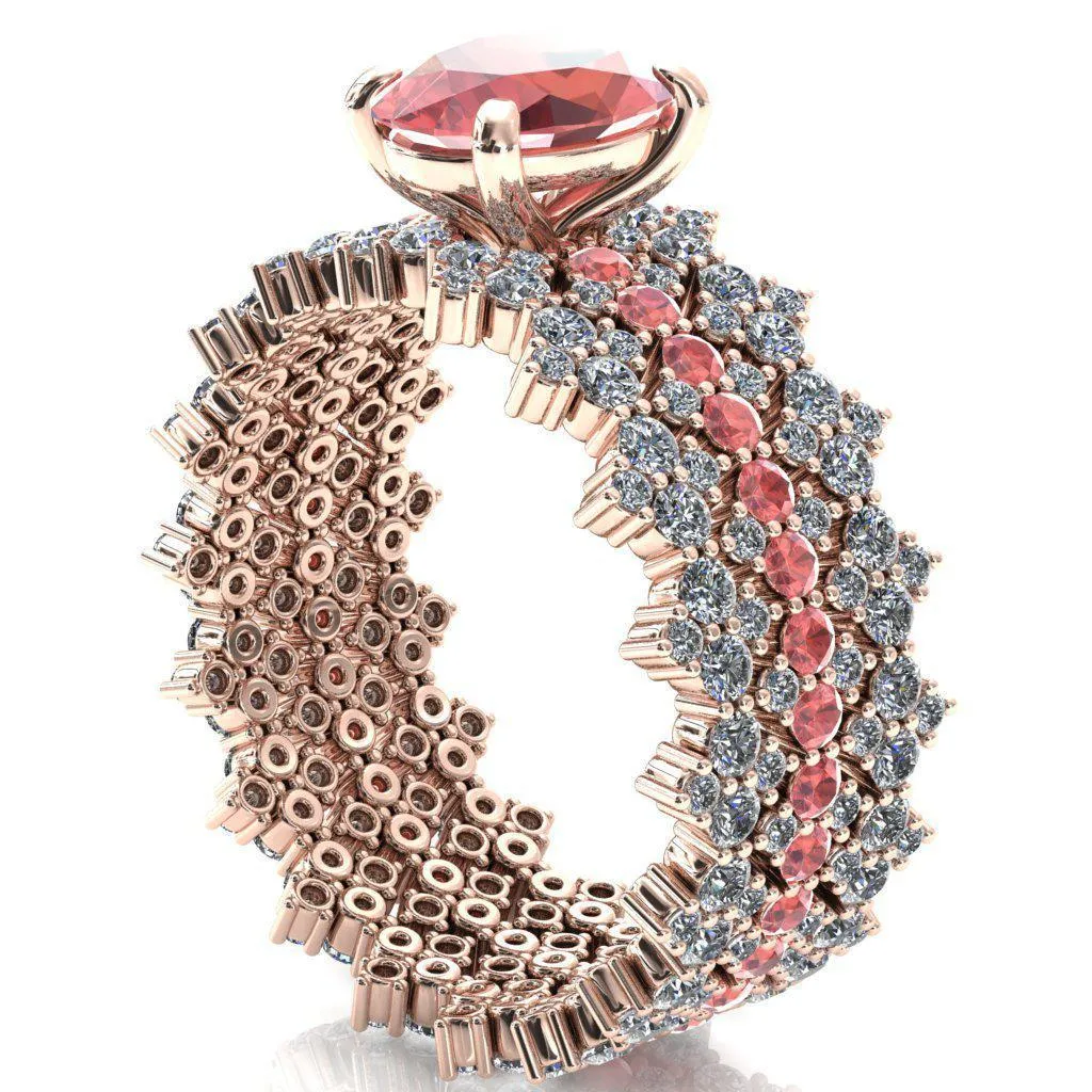 Lacy Oval Padparadscha Sapphire Full Eternity Padparadscha Sapphire and Diamond Accent Ring