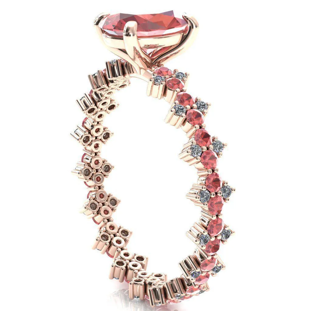 Lacy Oval Padparadscha Sapphire Full Eternity Padparadscha Sapphire and Diamond Accent Ring