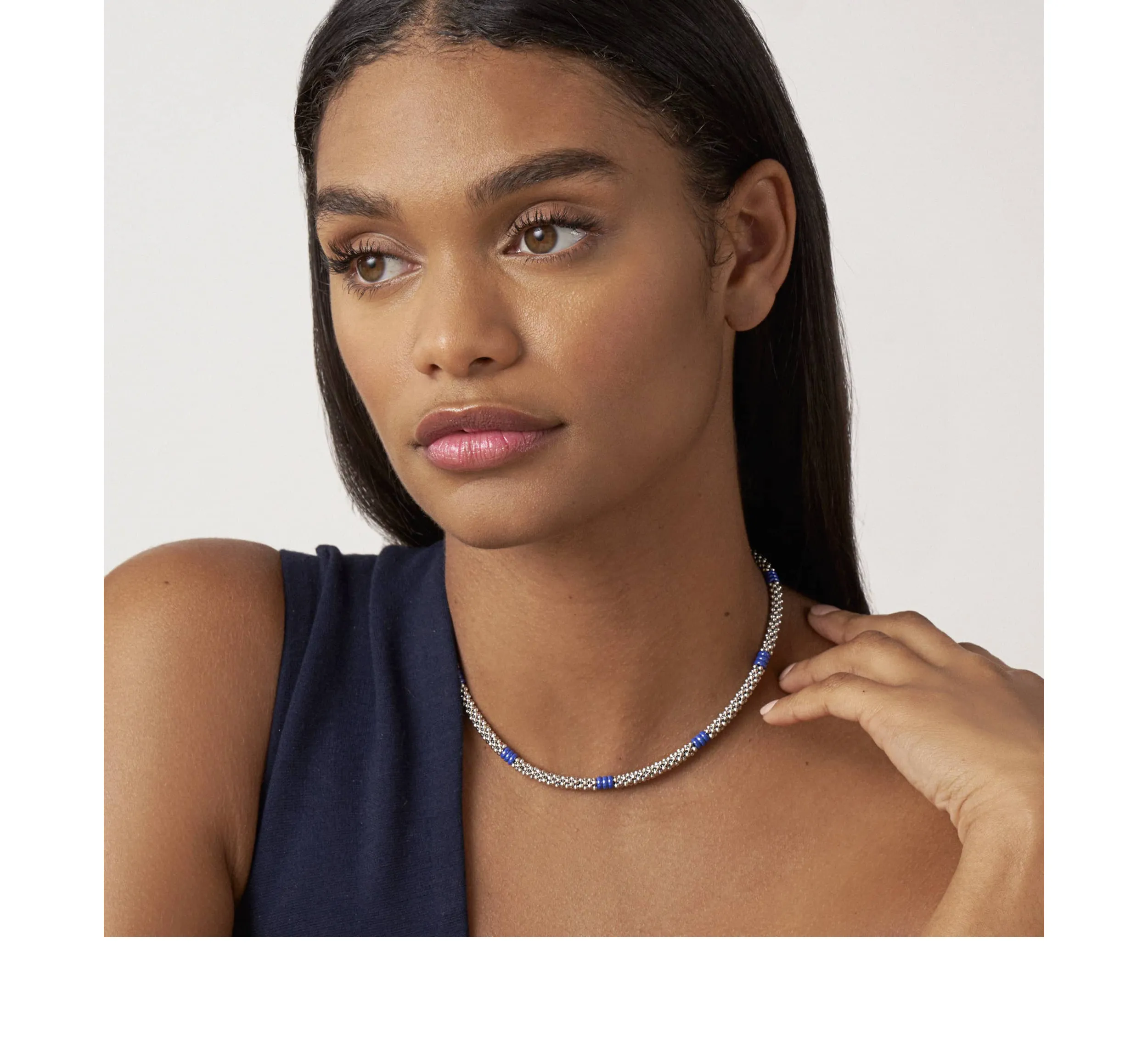LAGOS Blue Caviar Ceramic Three Bead Station Necklace