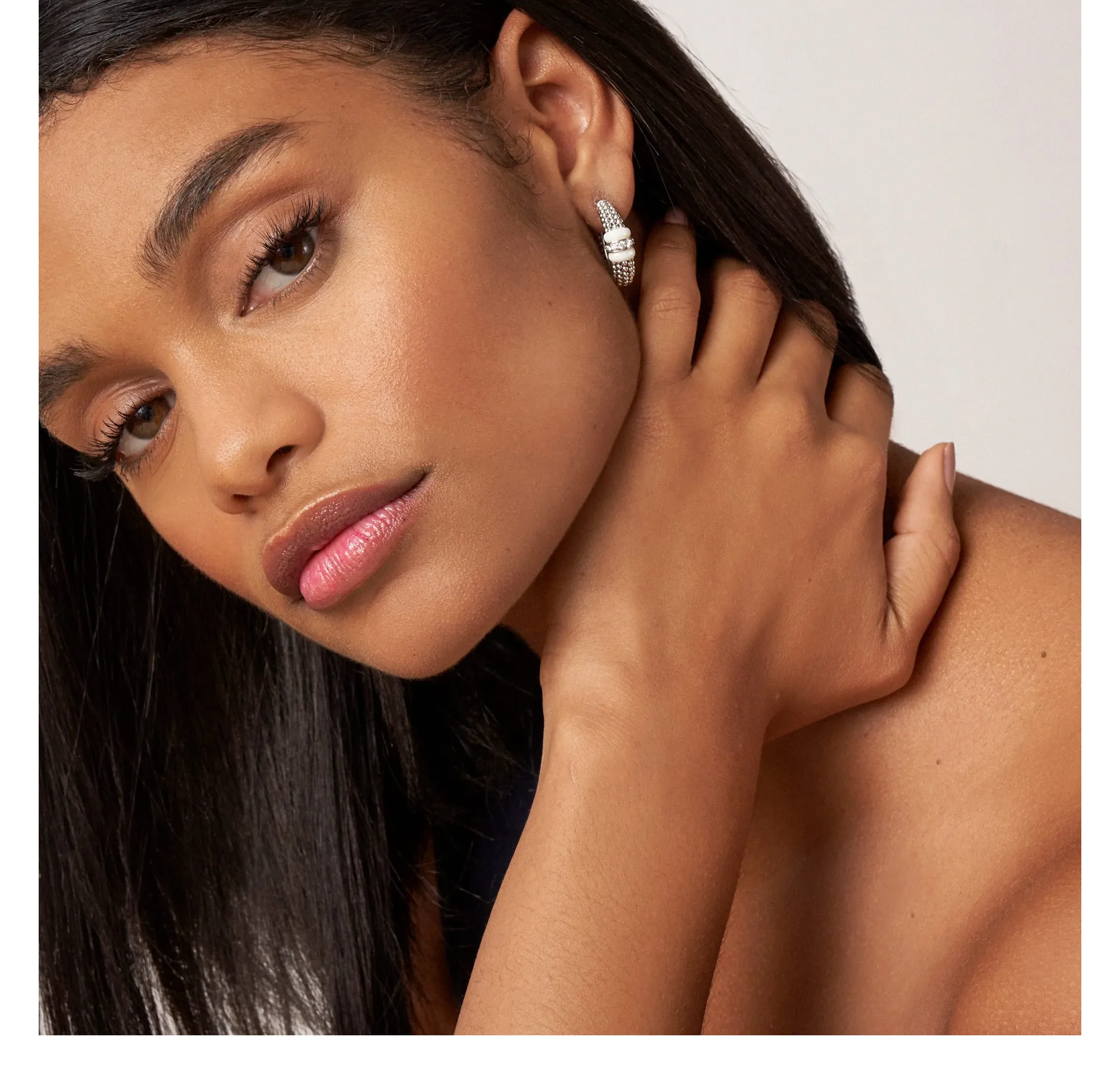 LAGOS White Caviar Ceramic Caviar Diamond Hoop Earrings