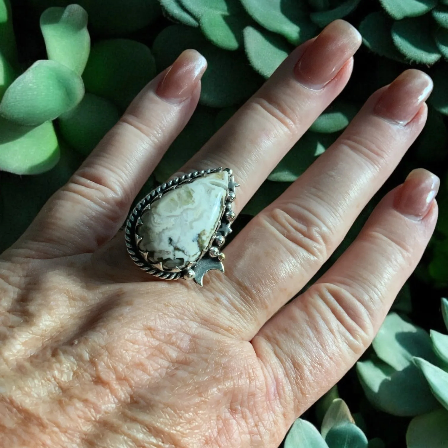 Laguna Lace Agate Solid 925 Sterling Silver Ring 8.5