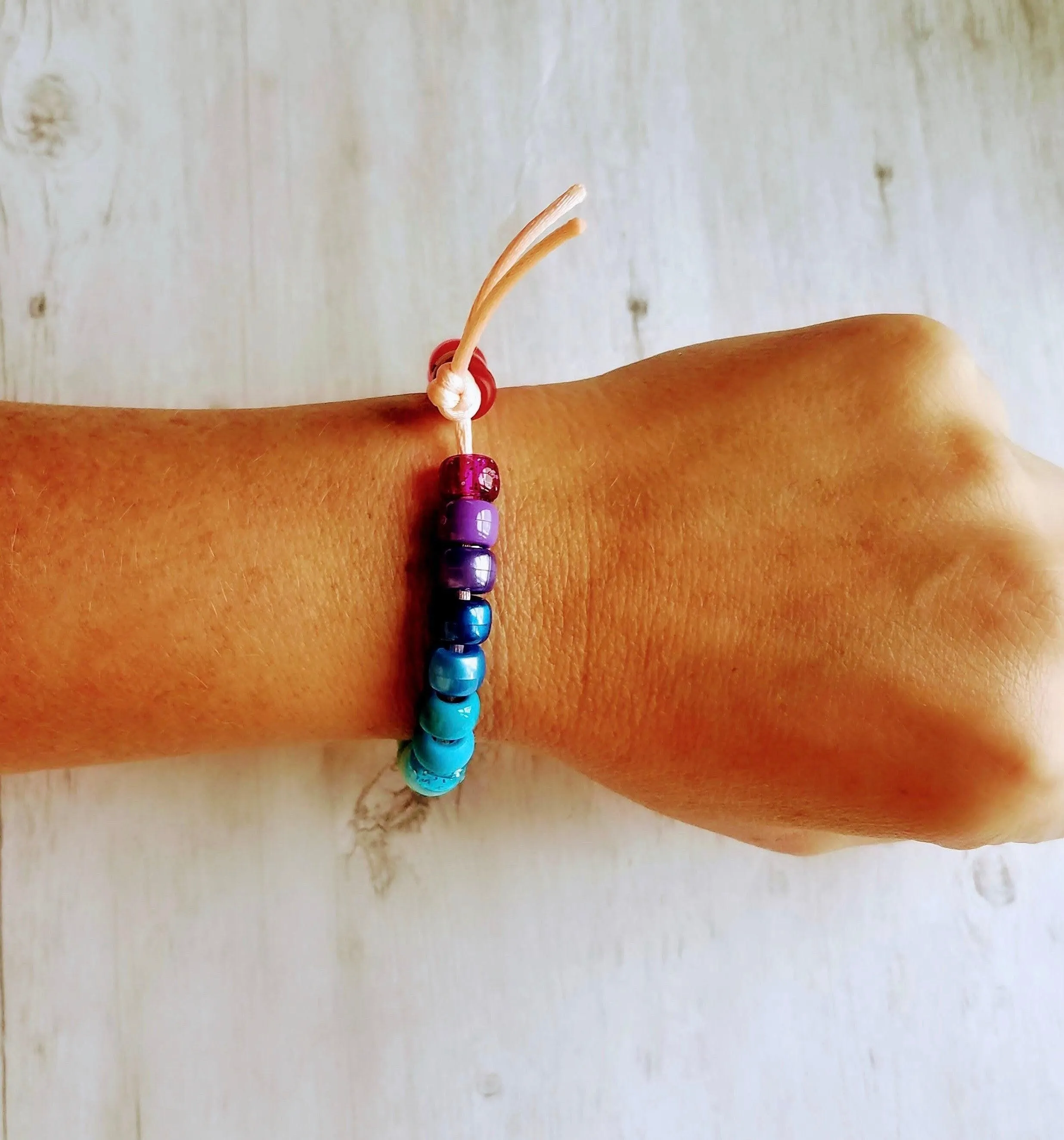 Large Bead Tie On Bracelet, big bead bracelet, chunky bead bracelet, cord bracelet, colorful bead bracelet, acrylic beads, faux glass beads