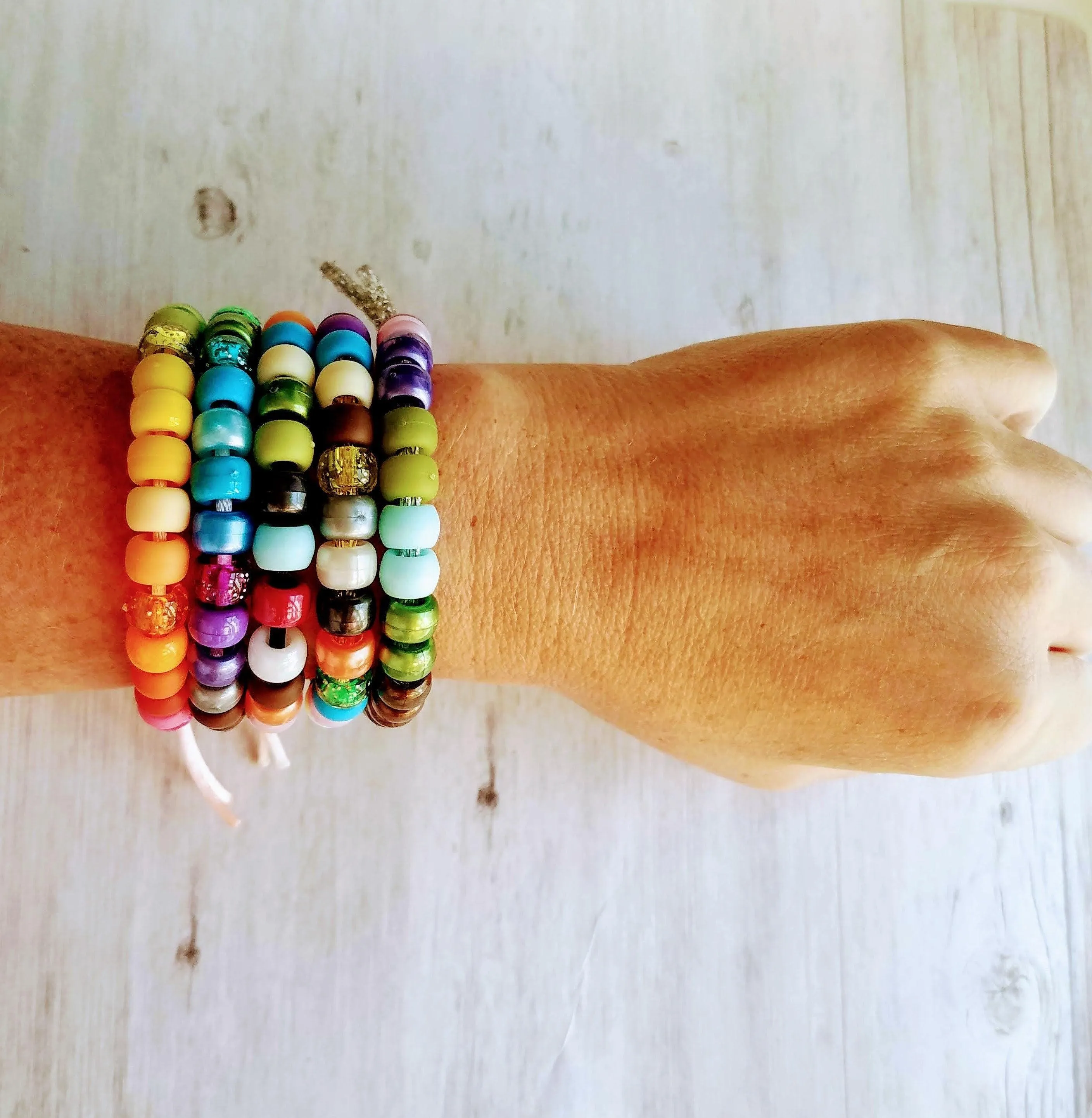 Large Bead Tie On Bracelet, big bead bracelet, chunky bead bracelet, cord bracelet, colorful bead bracelet, acrylic beads, faux glass beads