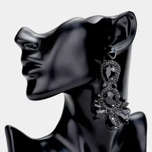 Large Black Crystal Rhinestone Statement Pageant Earrings  | 442140