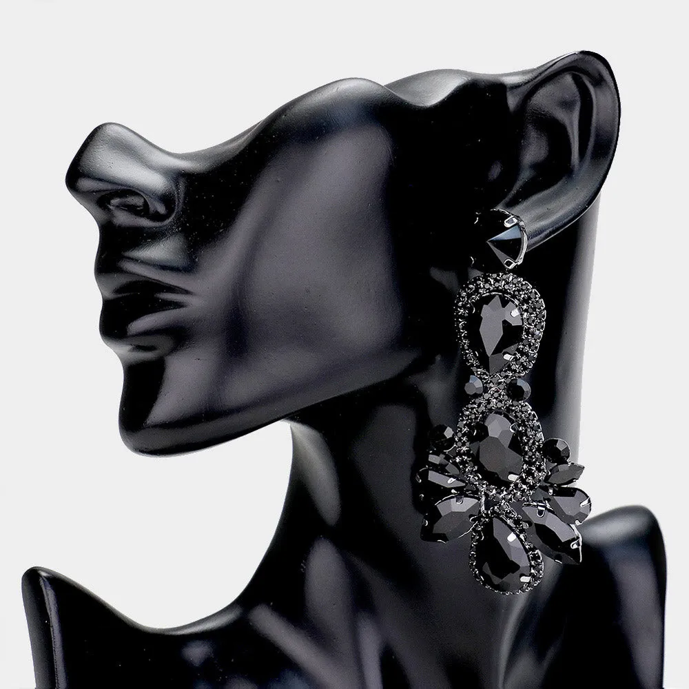 Large Black Crystal Rhinestone Statement Pageant Earrings  | 442140