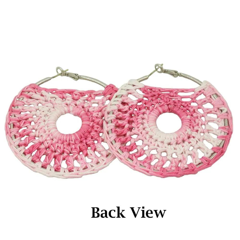 Large Pink and White Hoop with Crochet Center Pierced Earring - STXE05