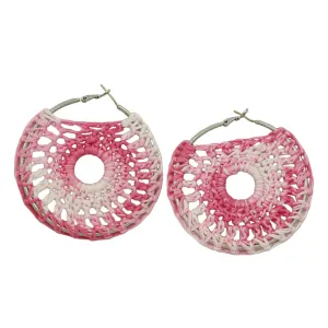 Large Pink and White Hoop with Crochet Center Pierced Earring - STXE05