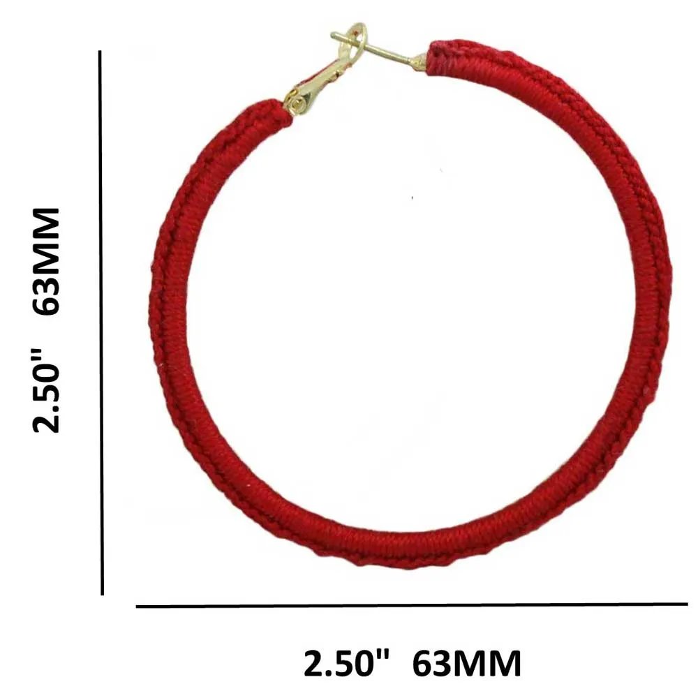 Large Red Crochet Hoop Pierced Earring - STXE22