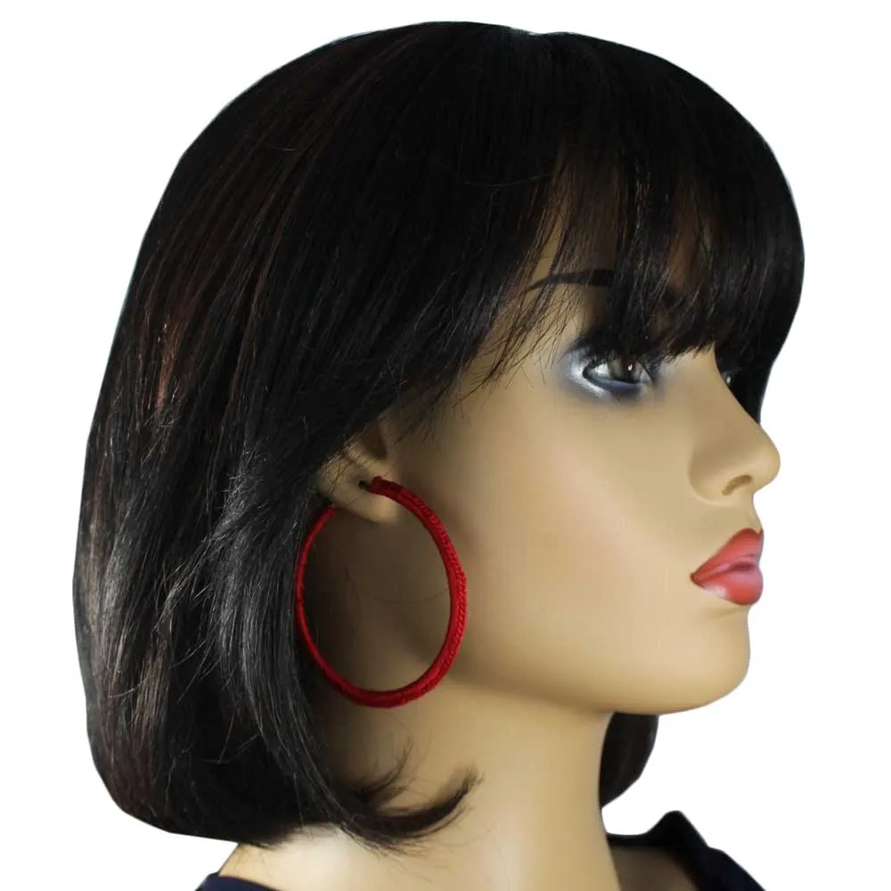 Large Red Crochet Hoop Pierced Earring - STXE22