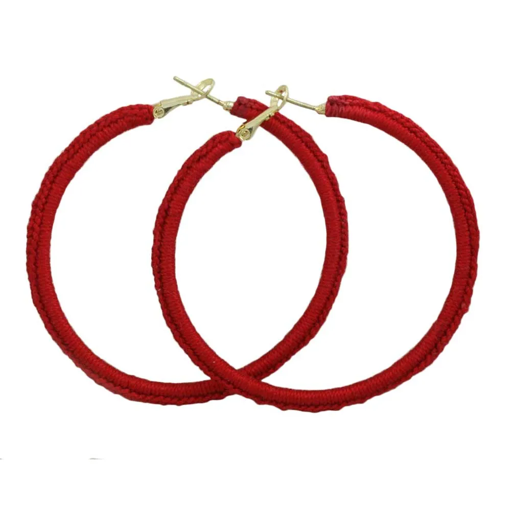 Large Red Crochet Hoop Pierced Earring - STXE22
