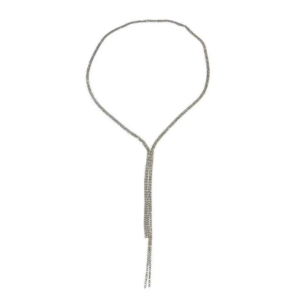 Lariat Pave Silver Necklace