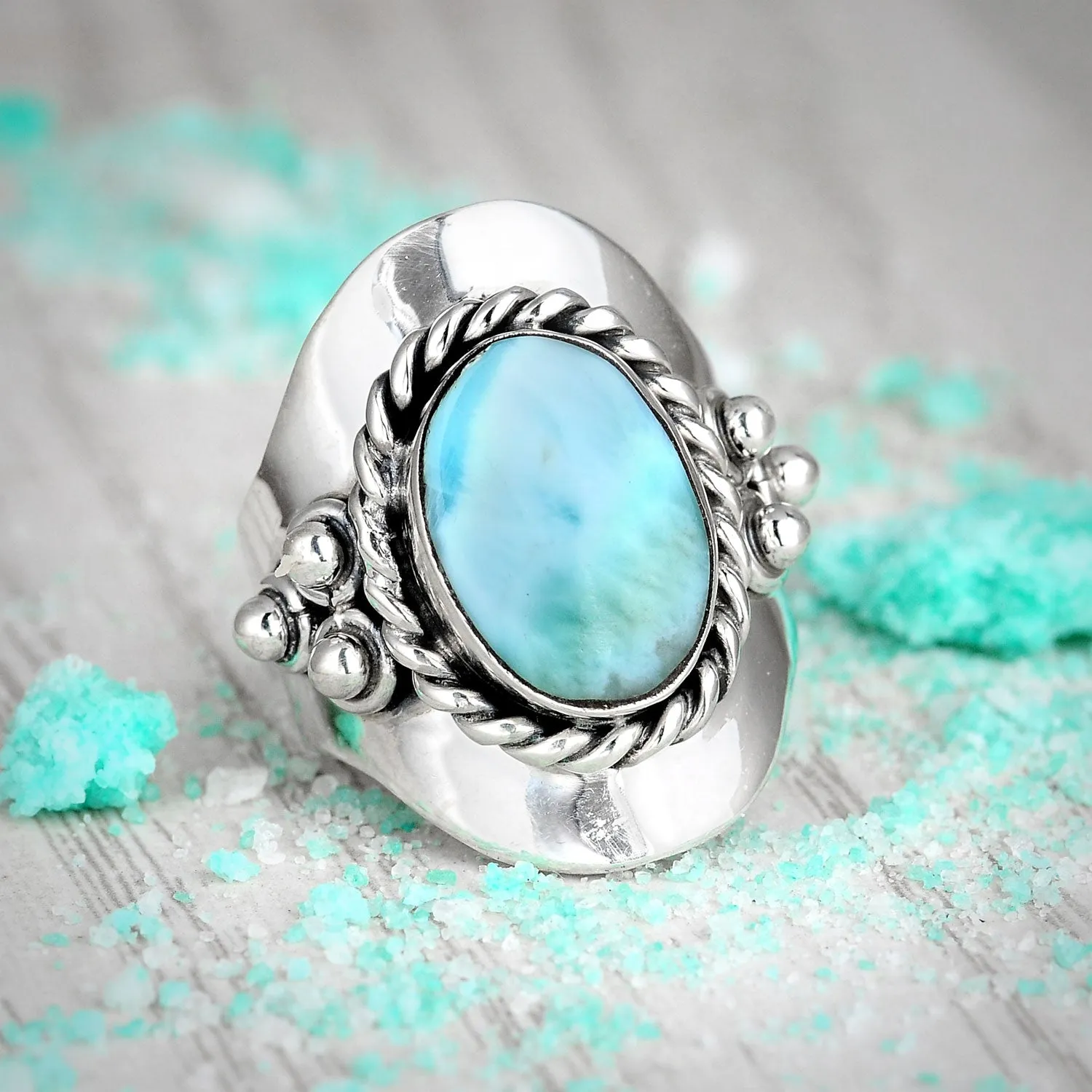 Larimar Sterling Silver Boho Ring for Women