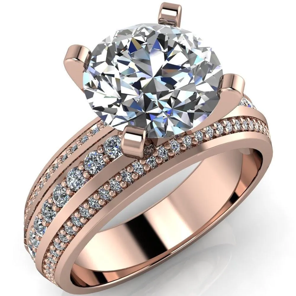 Laura Round Center Stone Thick Triple Diamond Row Ring