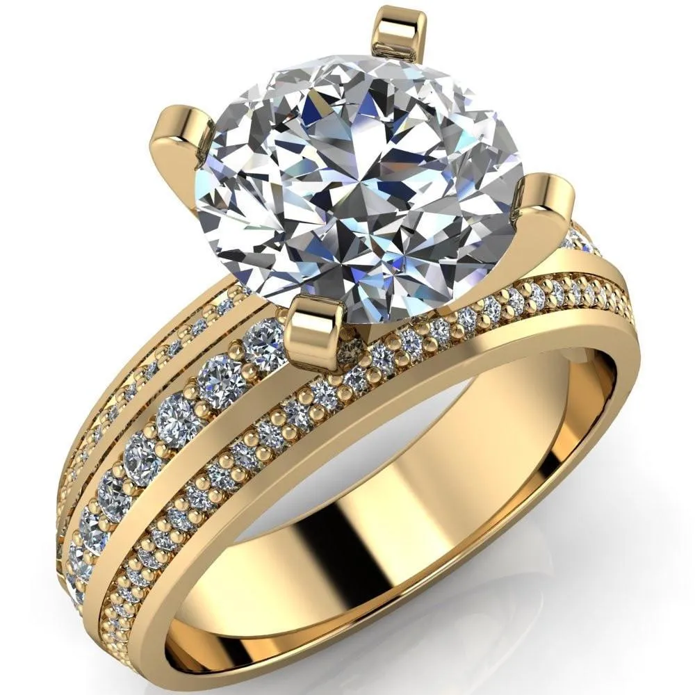 Laura Round Center Stone Thick Triple Diamond Row Ring