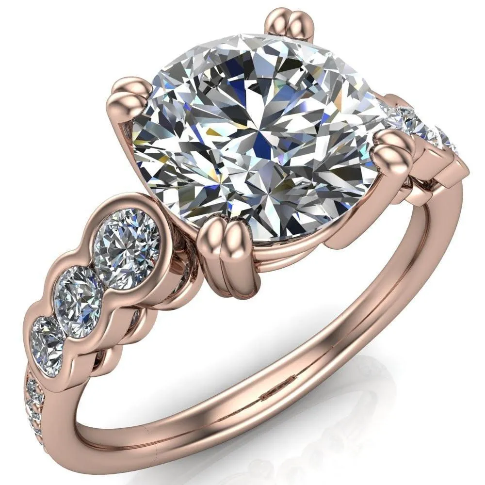 Laurel Round Center Stone Multi Diamond Side Accent Ring