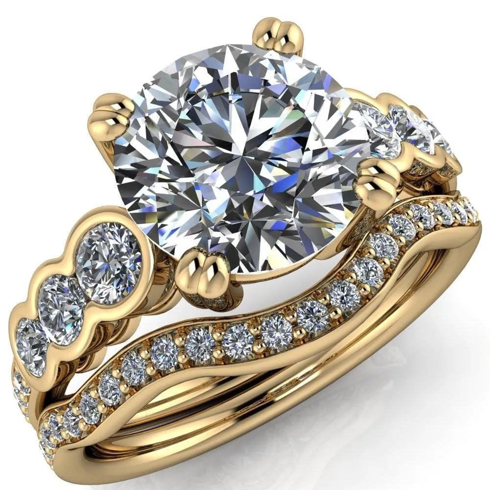 Laurel Round Center Stone Multi Diamond Side Accent Ring