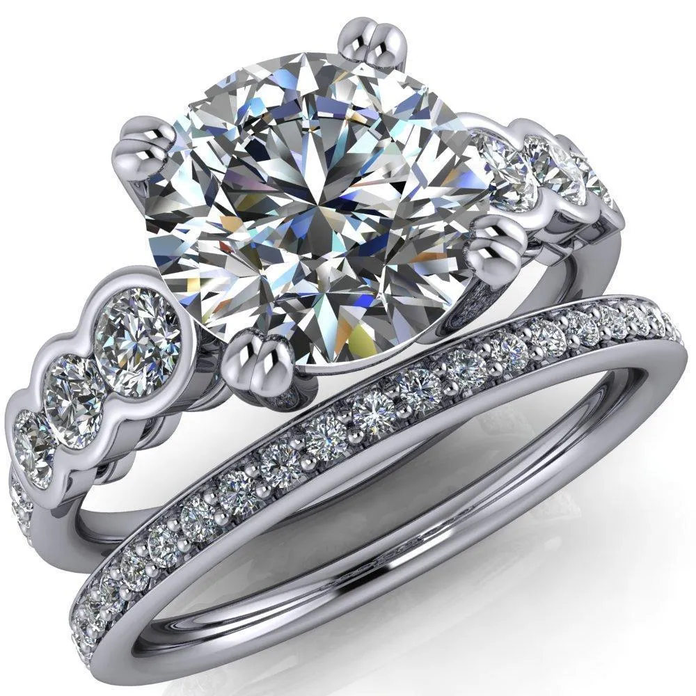 Laurel Round Center Stone Multi Diamond Side Accent Ring