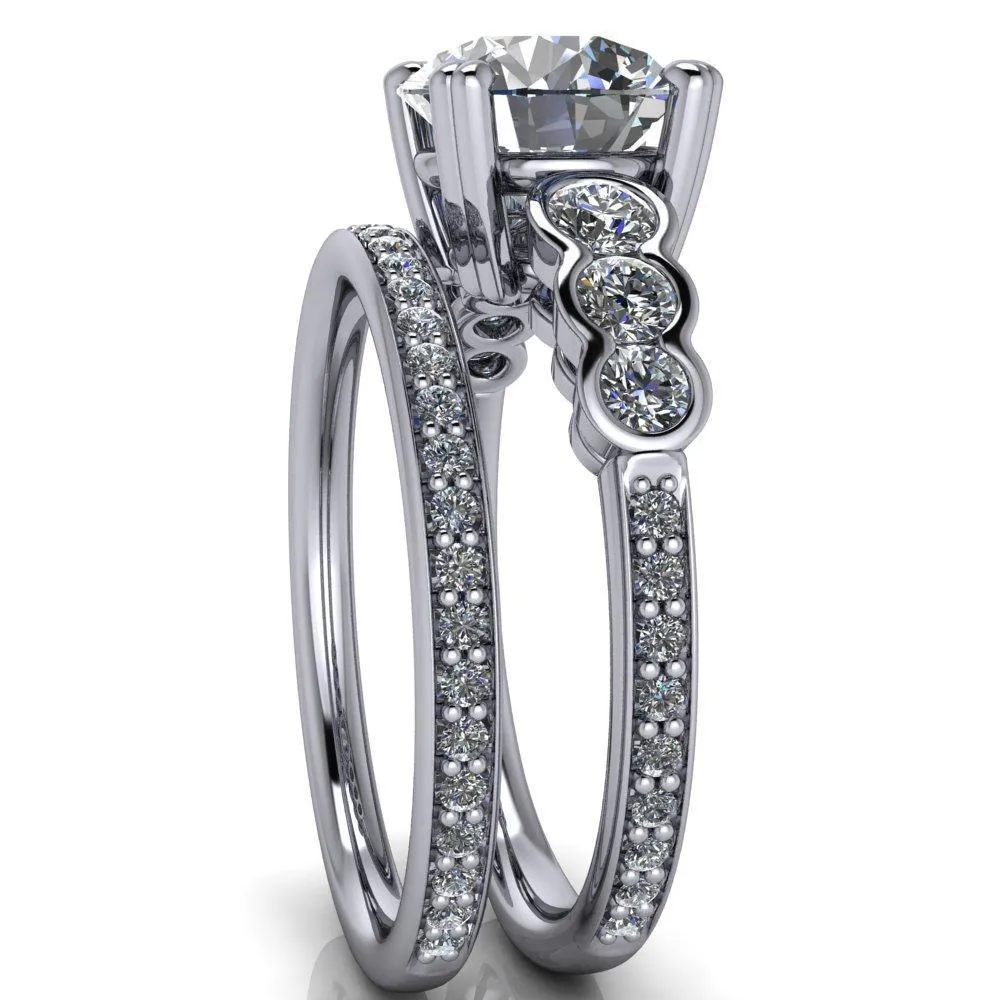 Laurel Round Center Stone Multi Diamond Side Accent Ring
