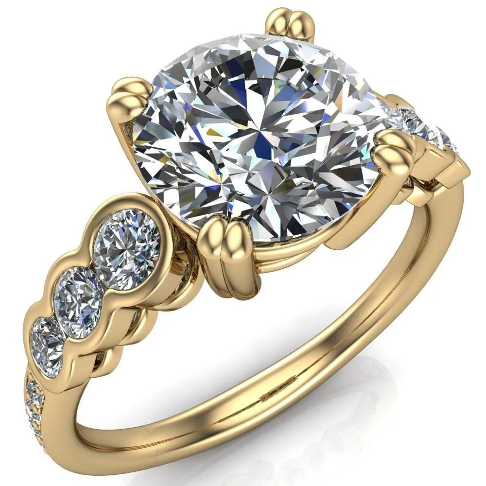 Laurel Round Center Stone Multi Diamond Side Accent Ring