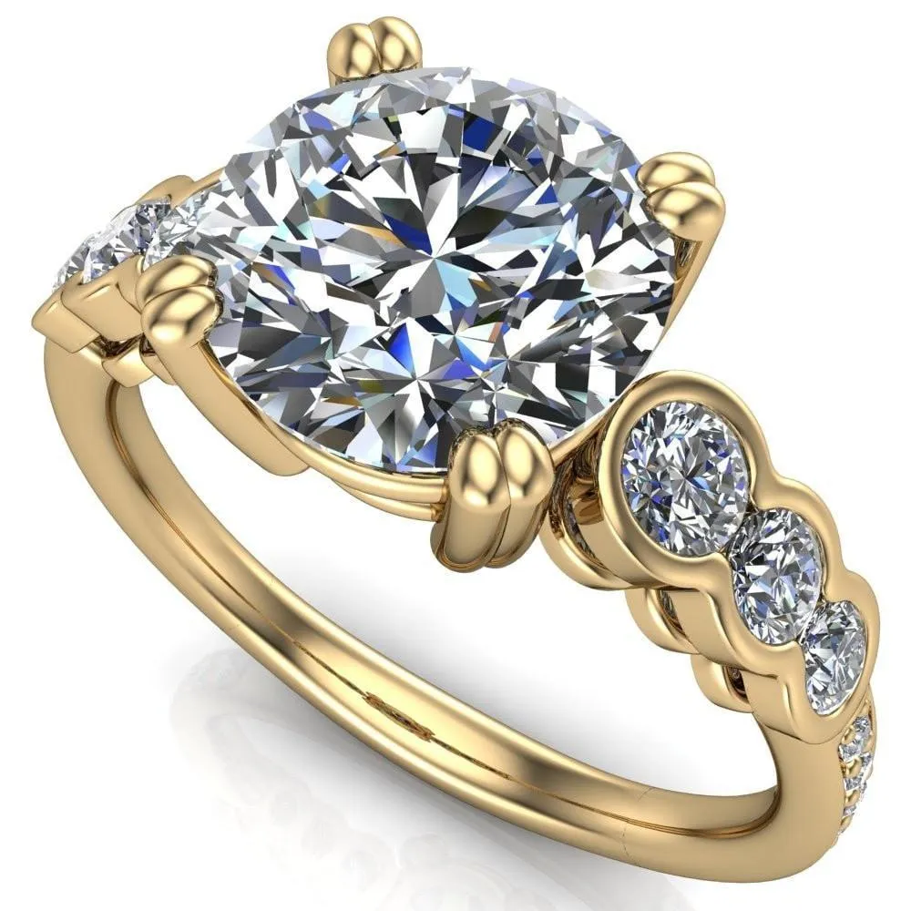 Laurel Round Center Stone Multi Diamond Side Accent Ring