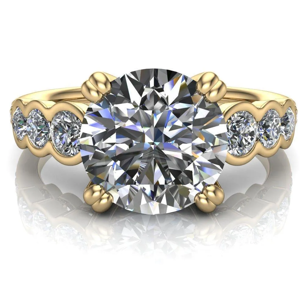 Laurel Round Center Stone Multi Diamond Side Accent Ring